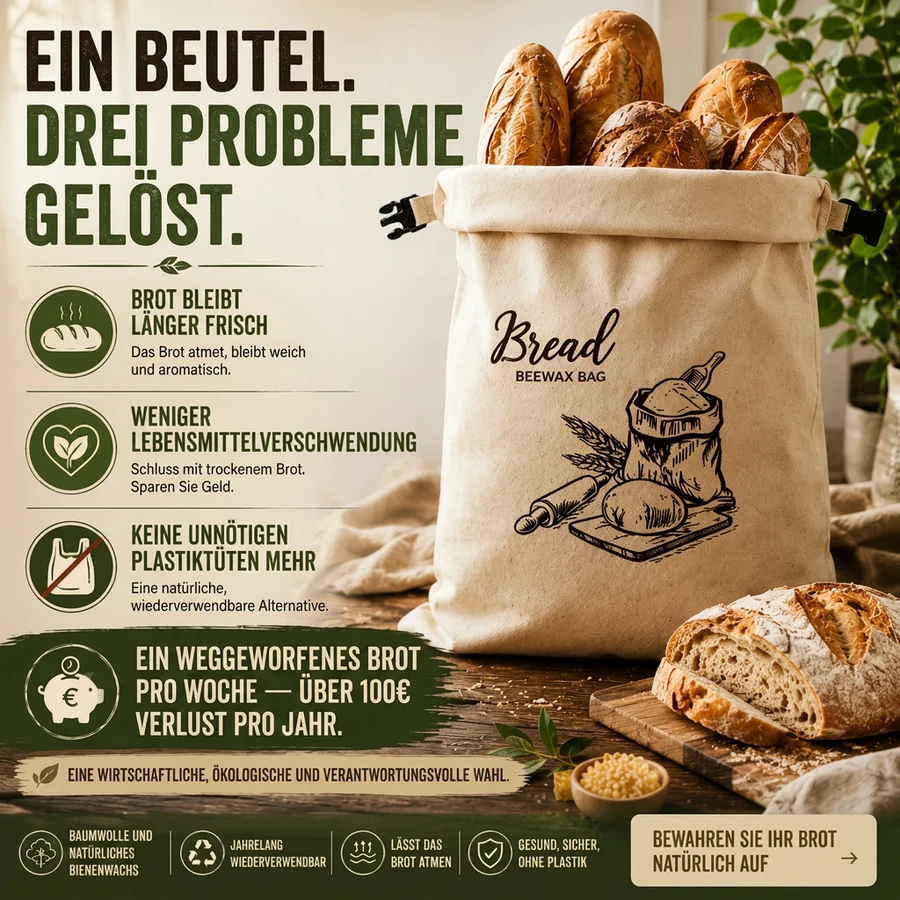 Sauerteigbrot in einem LoafCare-Beutel aus Baumwolle und Bienenwachs