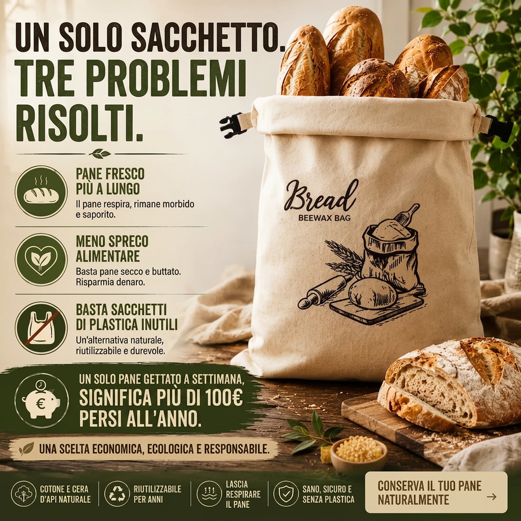 Pane a lievitazione naturale in un sacchetto LoafCare di cotone e cera d'api